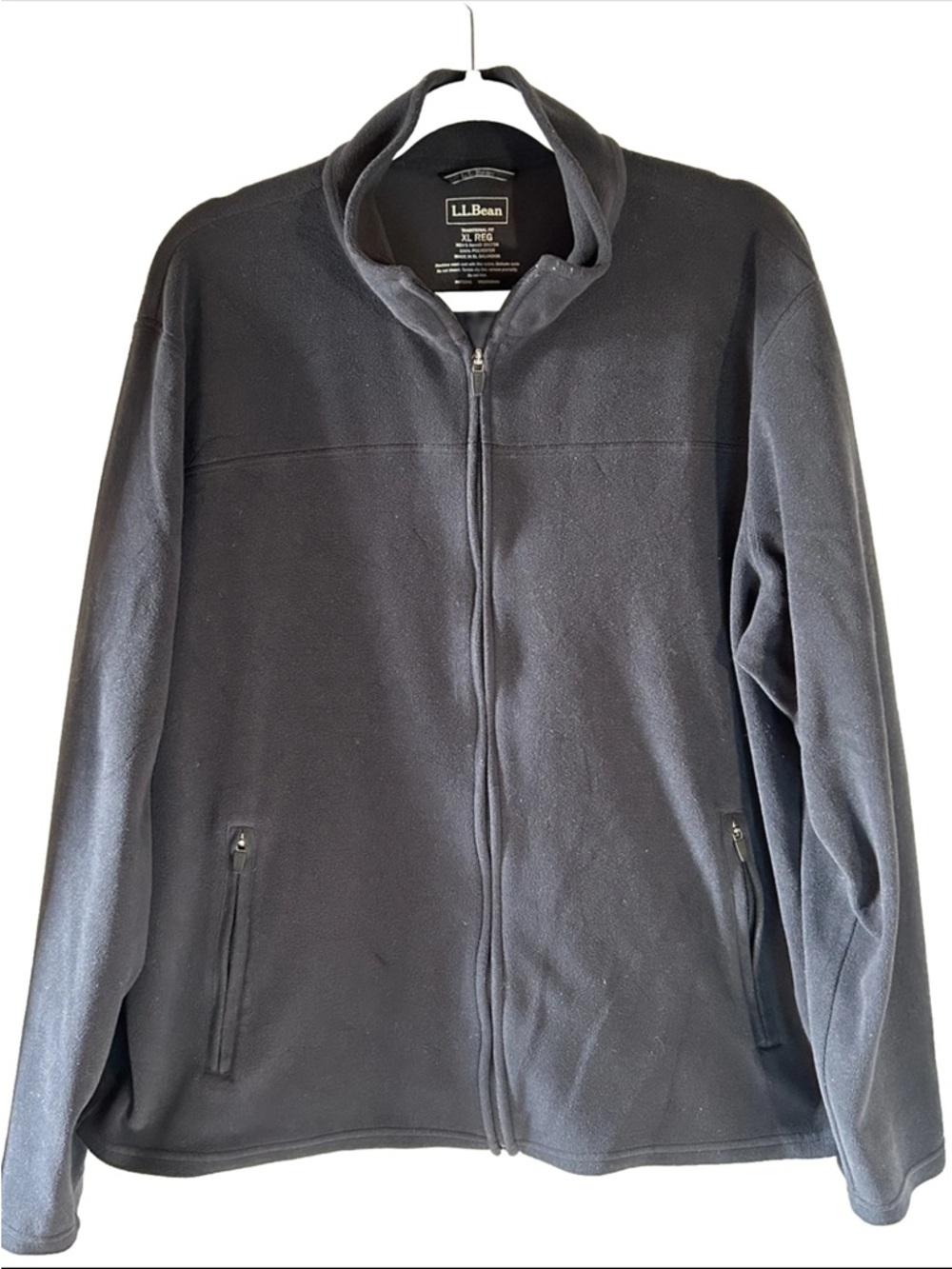 LL Bean Full Zip Fleece Jacket Pockets Dark Gray/Black Men's Size XL Reg
